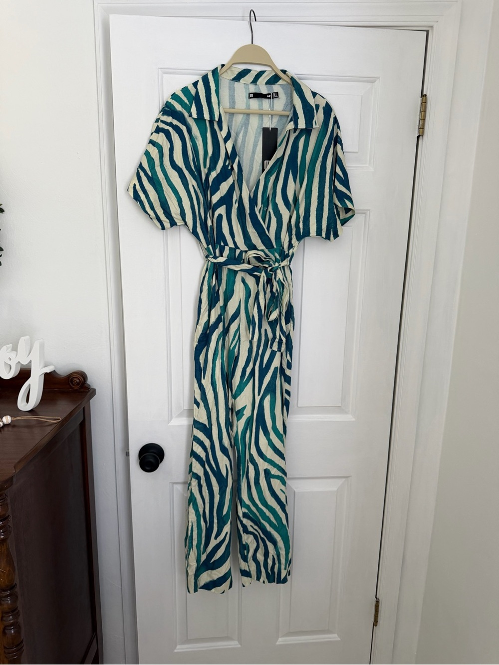 Teal & Ivory Wrap Jumpsuit